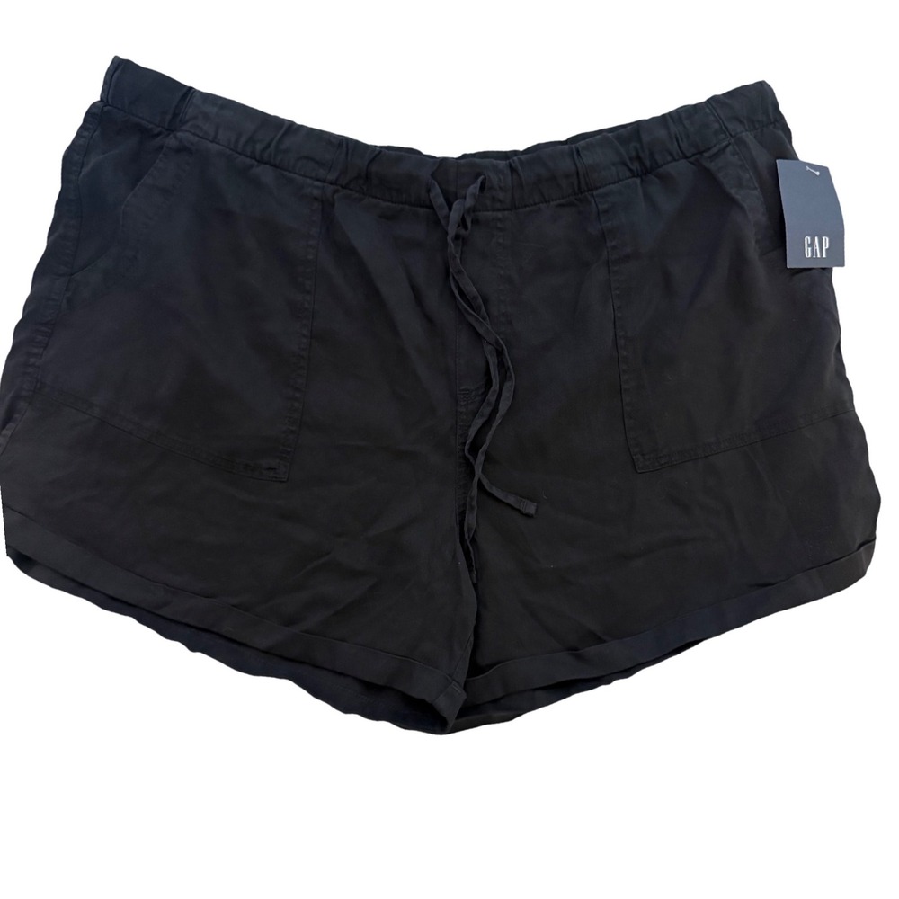 Gap‎ Womens XXL Black Lyocell Utility Shorts Elastic Drawstring High Rise Cuffed